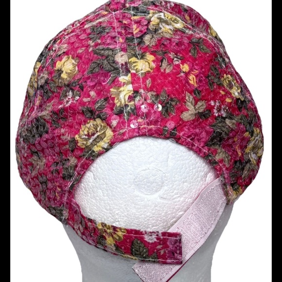Women's Floral Sequins Sparkly Pink Baseball Cap Hat Adjustable Strap Spring - Picture 8 of 16